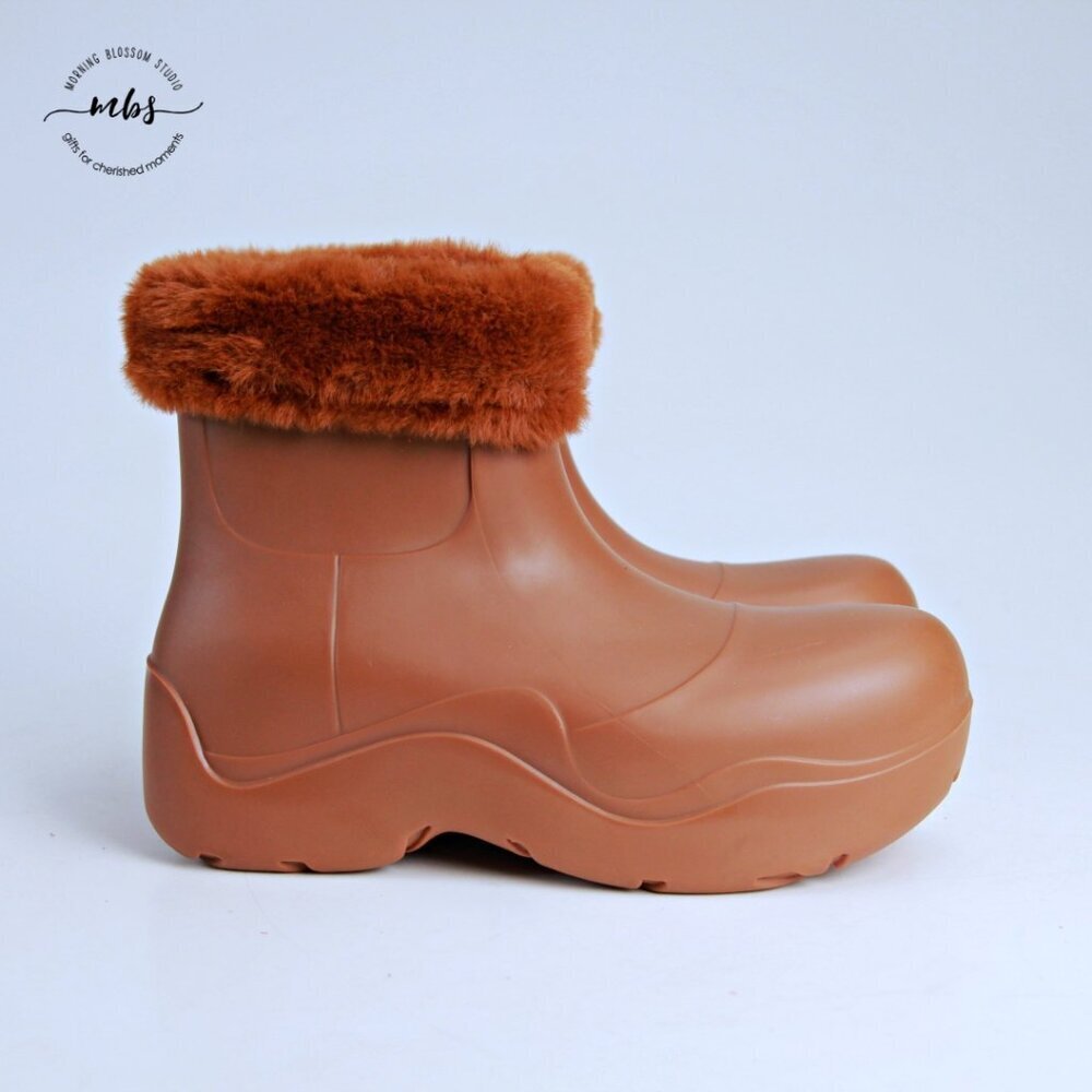 Noize Etta Fur Lined Vegan Rain Boots Tan‎ Women EU 37 US 7